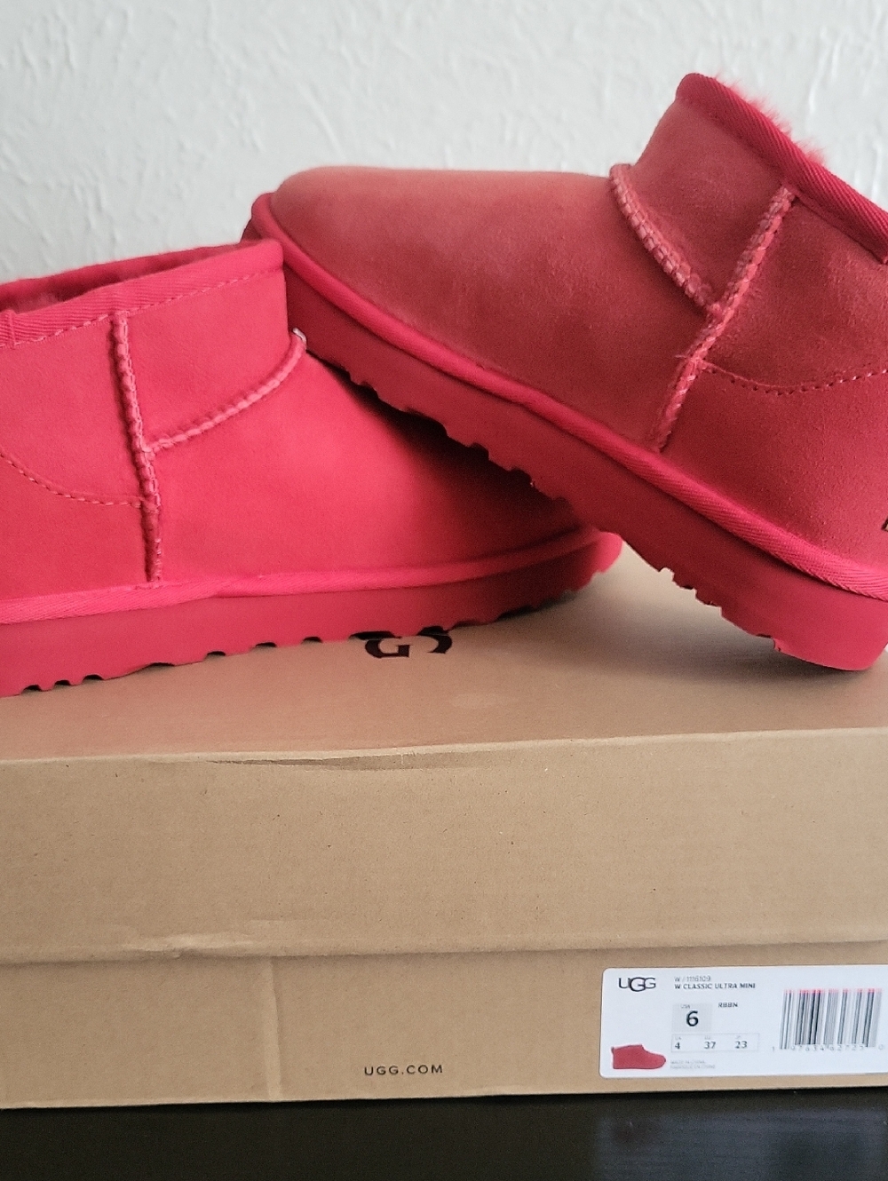 UGG Classic Ultra Mini Suede Slippers in Red